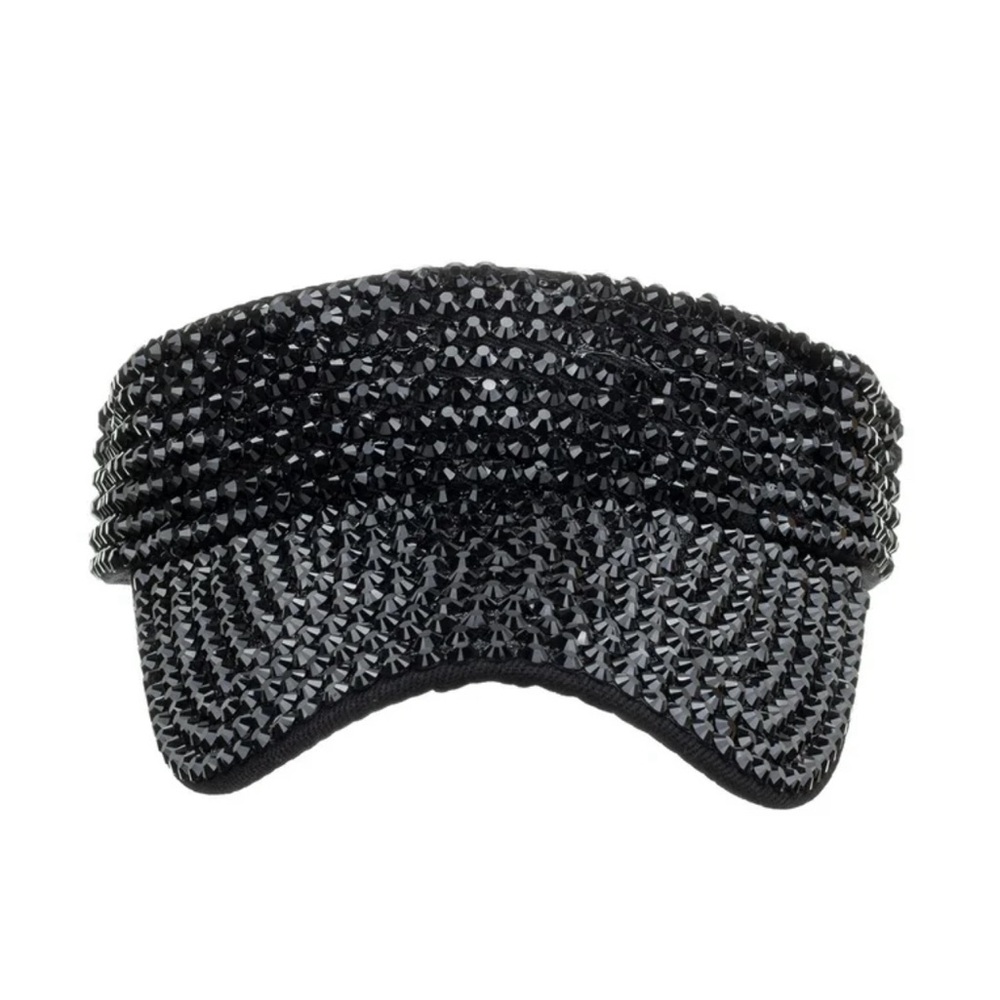 MADD HATTER RHINESTONE BLING VISOR HAT BLACK, New